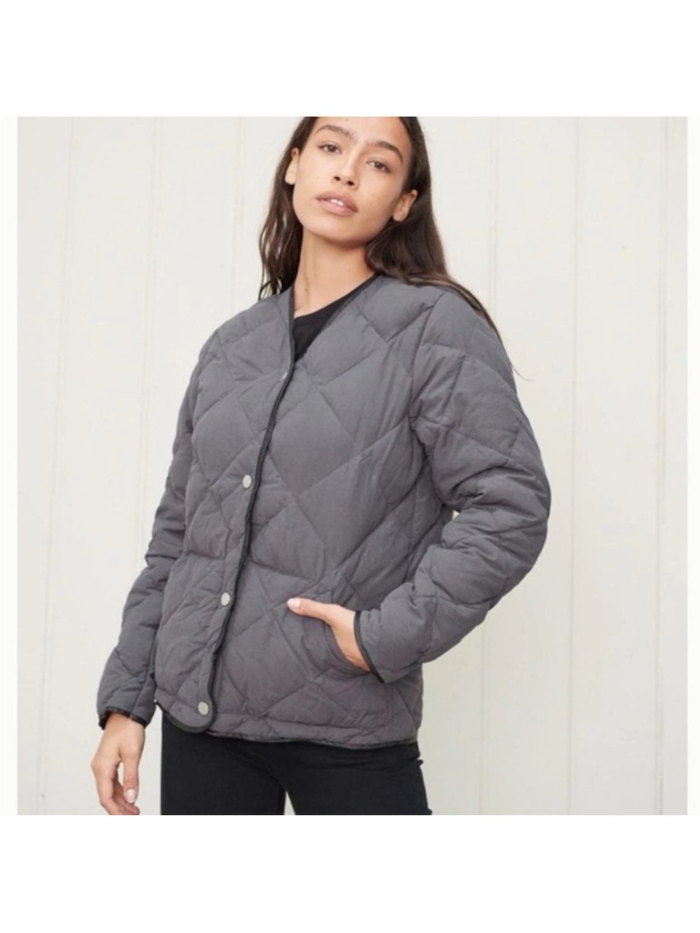Jenni Kayne Lightweight Puffer Jacket Quilted Charcoal Gray size Large